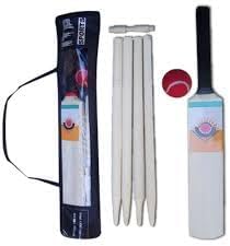 Junior Wooden Cricket Bat Set - Sizes 3, 4 Includes 4 Wooden Stumps, Red Tennis Ball, Poplar Willow Bat, and Carrying Bag – Ideal for Kids and Teenagers – Indoor & Outdoor Fun