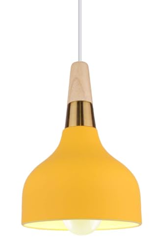 PETITES ECREVISSES Lámpara Colgante Vintage LED Lámpara de Techo Moderna E27 Iluminación de techo Retro en Madera Metal para Dormitorio Salon Cocina (Amarillo - 1 pieza)
