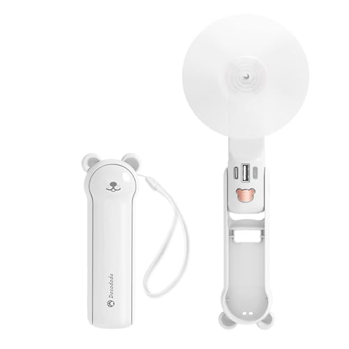 Dosododa 3-in-1 Portable Handheld Fan with Power Bank & Flashlight - 3-Speed USB Rechargeable [26H Runtime], Compact Cooling for Women/Girls - Travel, Outdoor(White)