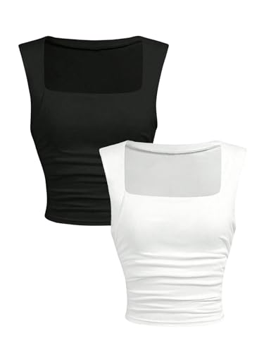 SOLY HUX Girl's 2 Piece Tank Top Ruched Square Neck Sleeveless Slim Fit Going Out Tops