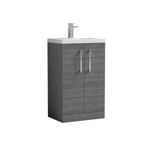 Balterley Vanity Unit with Basin Floor Standing, Soft Close 2 Door with Rectangular Sink, Bathroom Vanity Units with Basin, Bathroom Sink Storage Cabinet - 510 x 360 x 840mm (Woodgrain Anthracite)