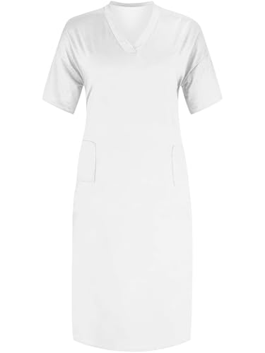 Image of All White Plus Size Maxi Tshirt Dress for Curvy Women Casual Summer Outfits Dresses Sundresses with Pockets 4XL