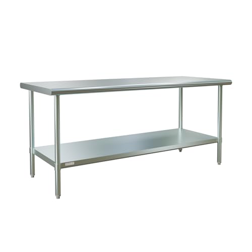 Image of STABLEINK NSF Stainless Steel Prep Table 72x30 Inches 6ft, Metal Work Table with Adjustable Undershelf, for Commercial Kitchen, Restaurant, Hotel, Laundry Room and Garage