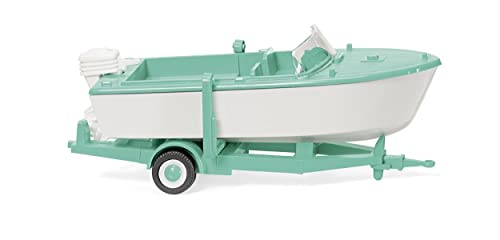 Wiking 009503 H0 lancha a Motor en Remolque - Color Blanco/Verde Menta