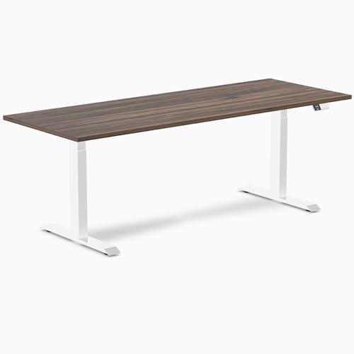 Image of Desky Electric Standing Desk, 78.7 inch Laminate Height Adjustable Sit Stand Desk, Dual Motor, 4 Memory Presets, Ergonomic Computer Workstation for Home Office - Jarrah Legno Top and White Frame