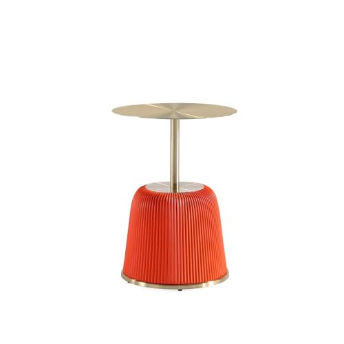 Manhattan Comfort Anderson Modern 15.75" Round End Tables 1.0 - Elegant Leatherette Upholstered Base with Pleated Design & Gold Steel Tabletop, Fully Assembled Accent Furniture, Set of 1, Orange -  ET004-OR
