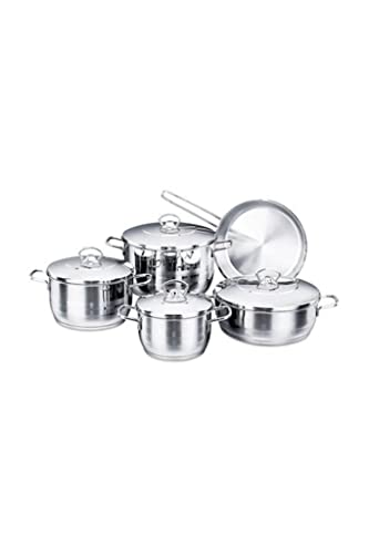 Best Korkmaz Stainless Steel Cookware 2 YBM Home Korkmaz Astra2 Cr-Ni 9-Piece Stainless Steel Cookware Set