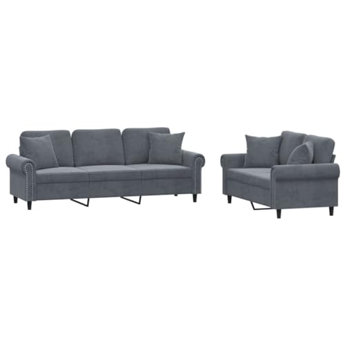 YUOTYRKTEJRSG 2-TLG. Sofagarnitur Dunkelgrau Samt Sofa Set mit Kissen. 2-Sitzer und 3-Sitzer Wohnzimmer Couchgarnitur. Bequem Stabil für Wohnbereich. Gästezimmer. Lesen und Entspannen – Bild 4