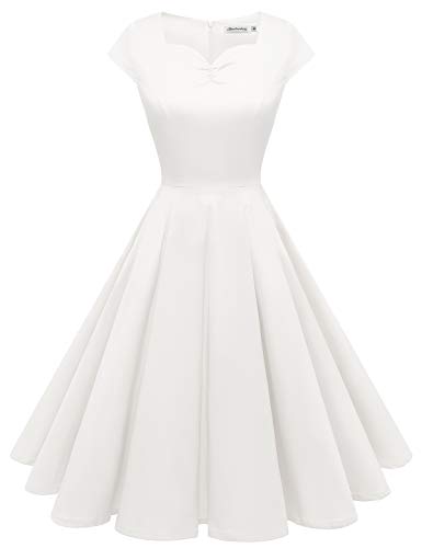Bbonlinedress Robe Femme Elegante Vintage Pin up Années 1950s de Soirée Cocktail pour Mariage Invité White M
