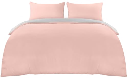 Utopia Bedding Funda Nordica Cama 150 - Microfibra Juego de Funda Edredon 230x220 cm y 2 Fundas de Almohada 50x75 cm (Gris/Rosa)