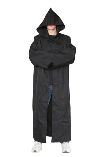 Cape noire à capuche adulte costume Halloween longue tunique médiévale homme femme