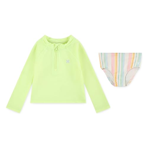 Image of Hurley Baby and Toddler Girls' Long Sleeve Rash Guard Swim Suit 2-Piece Outfit Set