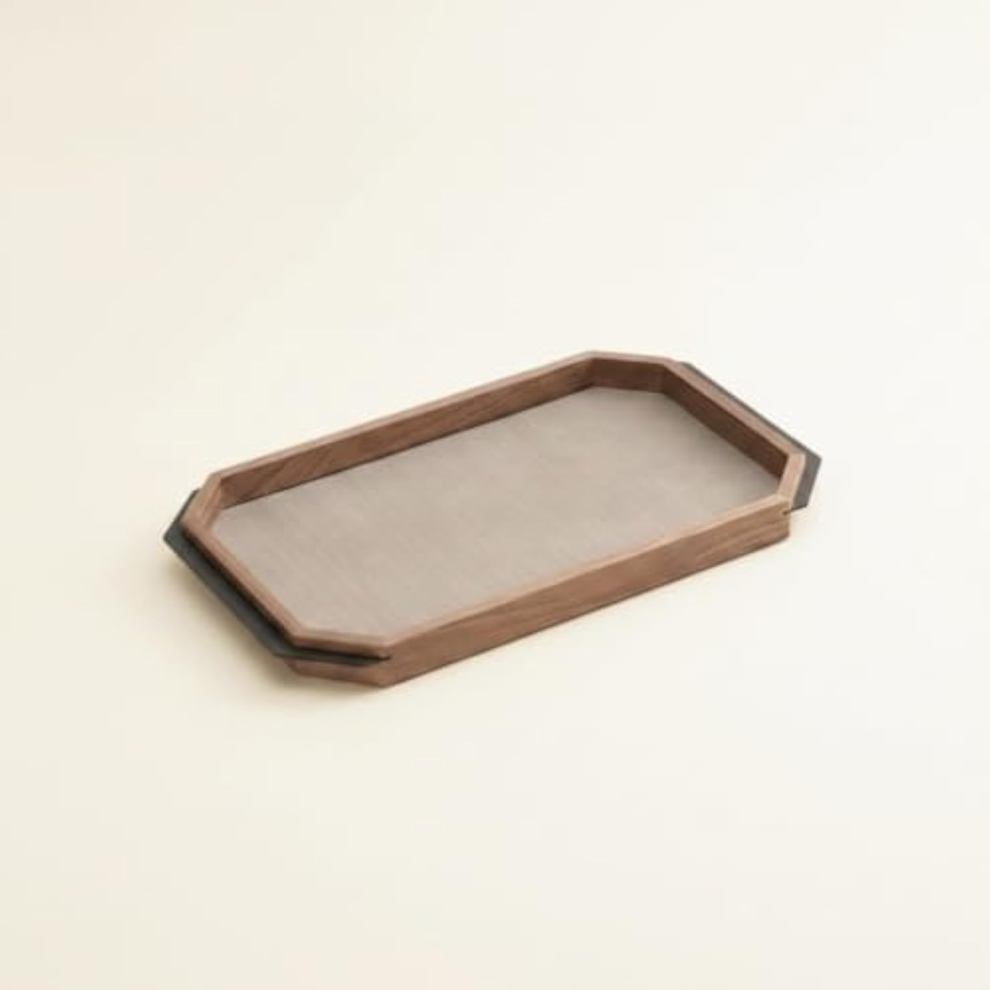 Sleek-Profile Walnut Tray with Leather Inset