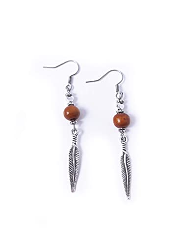 SIMBOLIKS Pendientes con pluma y madera de sándalo, ángel de la guarda, Protección, libertad, Regalo mama, Regalo día de la madre, regalo tía, amiga