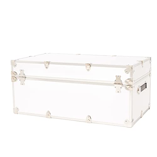 Rhino Trunk & Case Large Leather Embossed Vinyl Trunk, Summer Camp, College, Storage 32\"x18\"x14\" (White)