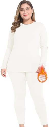 Nuonita Thermal Underwear for Women Plus Size Long Johns Set Fleece Lined Base Layer Top & Bottom XL White