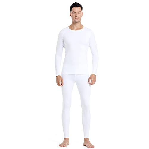 Image of PISIQI Thermal Underwear Men Ultra-Soft Long Johns Set with Fleece Lined Base Layer Winter Skiing Warm Top & Bottom Black