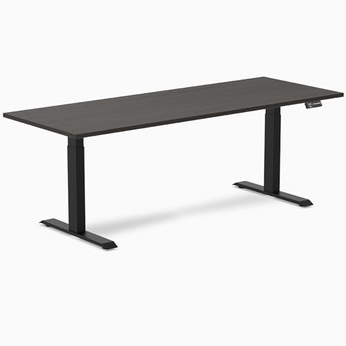 Image of Desky Electric Standing Desk, 78.7 inch Laminate Height Adjustable Sit Stand Desk, Dual Motor, 4 Memory Presets, Ergonomic Computer Workstation for Home Office - Burnished Wood Top and Matte Black Frame