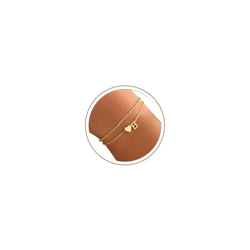 Image of TINGN Gold Heart Bracelets for Women, 14K Gold Plated Layered Initial B Bracelet for Womens Teen Girl Gifts for Teenage Girls Heart Bracelets for Ladies Birthday Gifts for Her Women Girls Jewelry
