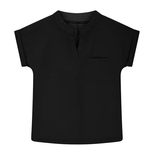 Girls Casual Summer Cotton Linen T-Shirt Kids Basic V Neck Short Sleeve Tween Trendy Beach Vacation Blouse 5-15 Years2