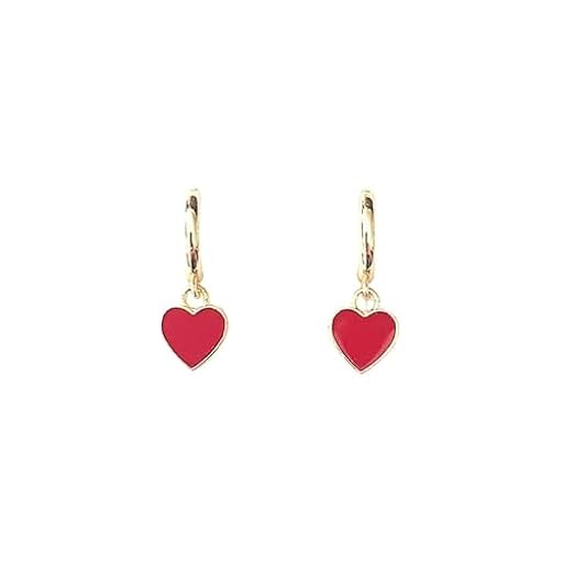 ASTER ALHELÍ - Pendientes Dorados Mujer Corazón - Pendientes Juveniles Aros Pequeños chapados en Oro - Pendientes Hipoalergénicos Niña Colgantes Corazones Colores - Regalos Originales (Rojo) | Ya disponible en tu tienda friki favorita! En mundofriki.es!