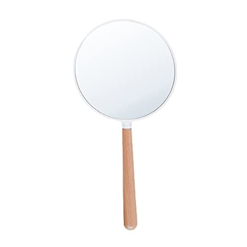 1 Piece Wooden Makeup Mirror Handheld Mirror Hand Held Mirror 3X Magnifying Double-Side Makeup Mirror Hand Held Makeup Mirror Wooden Cosmetic Mirror Travel Makeup Mirror with Wooden Handle, White
