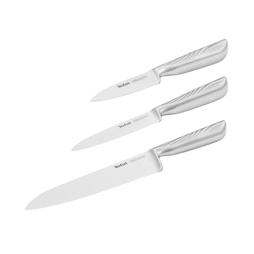 Tefal Precision 3-tlg. Messer-Set Kochmesser 15 cm Universalmesser 12 cm Schälmesser 9 cm schärfste Messer 22-Klingenwinkel Eishärtungstechnologie Wellenmuster Edelstahl K289S334