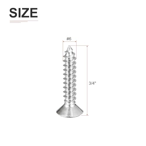 Image of DTGN 100Pcs #6x3 /4 inch Flat Head Wood Screws, 304 Stainless Steel Phillips Self Tapping Screws - Good for Woodworking, Furniture - Silver