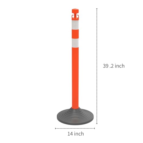 Image of 6 Pack Traffic Delineator Post Cones with Chain Stanchion, Red Crowd Control Safety Barrier Posts with Heavy Duty Base for Traffic Guidance, Events and Parking Control (Red)