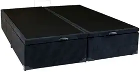 Cama Box Baú Queen Bipartido Blindado Suede Preto Com Pistão A Gás