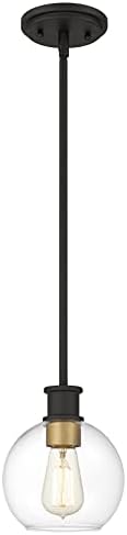 Tawson Dan Modern Farmhouse 1-Light Mini Pendant Ceiling Light with 6.5 inch Clear Globe Glass Shade in Black Gold Finish for Kitchen Island, Entryway, Dining Room, Bedroom Bulbs Not Included