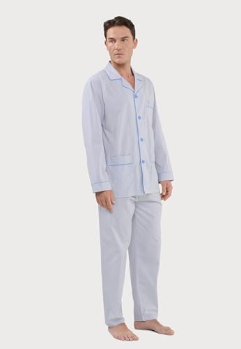 El Búho Nocturno Mens Pajama Set Long Sleeve Cotton Woven Poplin Classic Striped Pajama Set for Men, 100% Cotton, Beige 2992, 5XL2