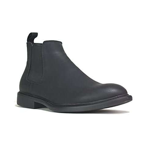Mens Walking Boots Pull On Casual Rounded Toe Attractive Looking Chelsea Black Shoes Mens Outdoor Boots Cover