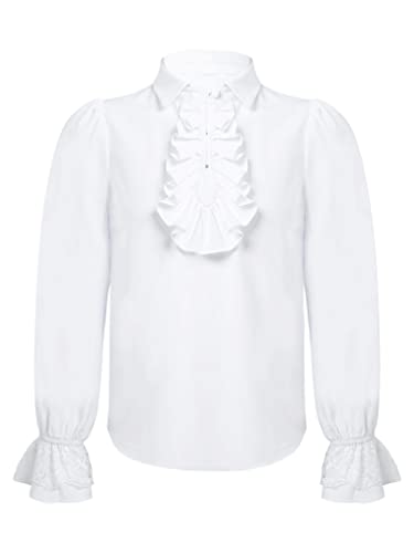Kids Girls Ruffle Lace Cuffs Long Sleeve Stand-Up Collar Princess Shirt Vintage Victorian Lotus Blouse Tops