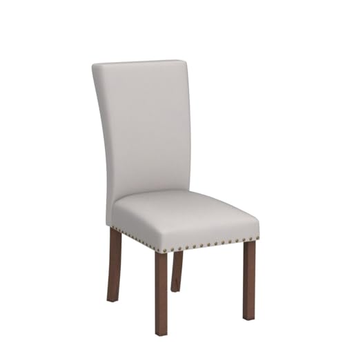 COLAMY Upholstered Fabric Dining Chairs Set of 6, High Back Padded Chairs w/Nailed Trim & Solid Wood Legs, Classic Parsons Chairs Side Chair for Home/Kitchen/Living Room-Beige (A420-BEIGE-6pcs)