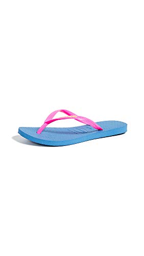 Havaianas Women's Slim Logo Pop Up Multicolored Flip-Flop Sandal, Blue, 7/8 M US