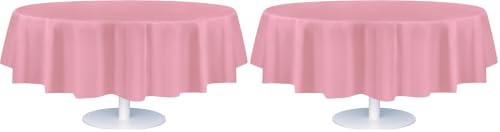 Image of Grandipity 24 Pack Premium Disposable Plastic Tablecloth 84 inch Inch Decorative Round Table Cover - Pink