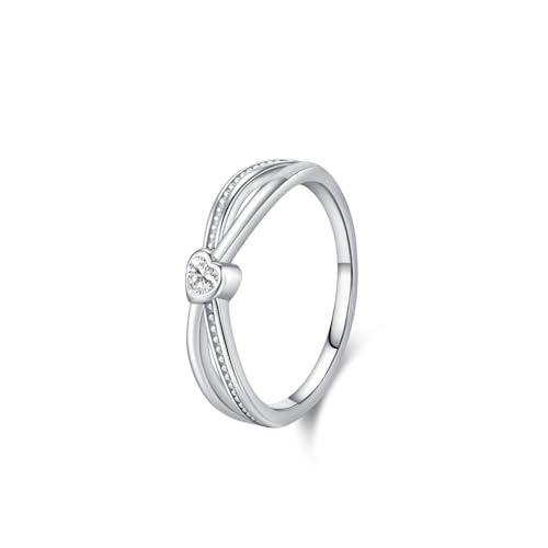 KnSam Anillo de oro blanco Au 375/585/750, anillos de la amistad con líneas de corazón con laboratorio creado con diamante tallado en corazón, alianzas de boda 9 K/14 K/18 K, oro blanco, talla 47 – 65