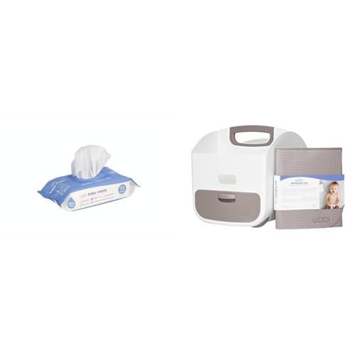 Bundle of Ubbi Fragrance-Free Baby Wipes, 99% Water, Plant Based, Hypoallergenic with Chamomile, Vitamin E &amp; Aloe, EWG Verified, 1 Pack (72 Wipes Total) + Diaper Caddy and Changing Mat, Taupe