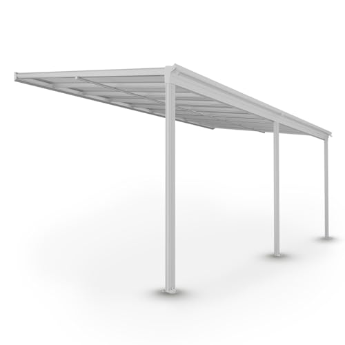 Juskys Terrassenüberdachung Borneo 5,5 x 3 m — Sonnenschutz aus Aluminium mit transparenten Doppelstegplatten — Terrassendach zur Wandmontage in Weiß