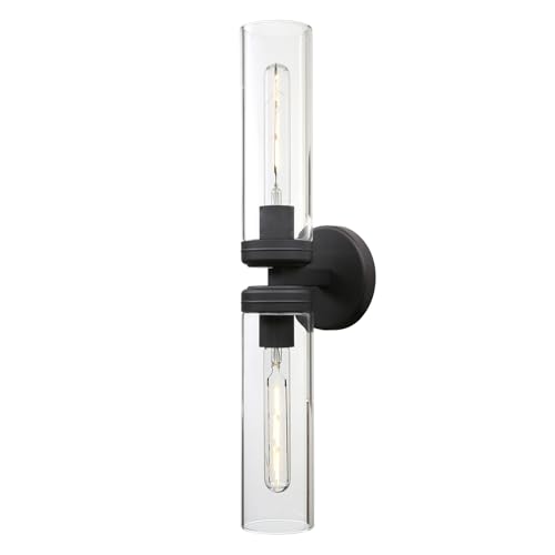 Image of Pathson 2 Lights Cylinder Glass Wall Sconce, Hardwired Wall Vanity Lights with Double Tube Glass, Vintage Aluminum Wall Lamp Decor for Living Room Bedroom (Black 1-Pack)