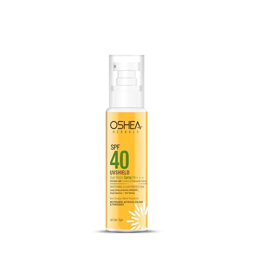 Image of Oshea Herbals SPF 40 UVshield Non Greasy & Water Resistant Spray Sunscreen for All Skin Types | Protection from UVA & UVB, Removes Tanning | Enriched with Licorice & Chamomile Extract 120g