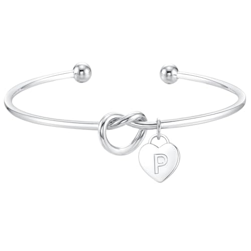 ZOERAY Pulsera Mujer Plata Oro Impermeable 18K Dorado Pulsera Personalizada Amor Corazón Nudo con Letras A-Z Colgante Ajustable Pulseras para Parejas Amistad Joyería Regalos Mujeres Niñas Freundin