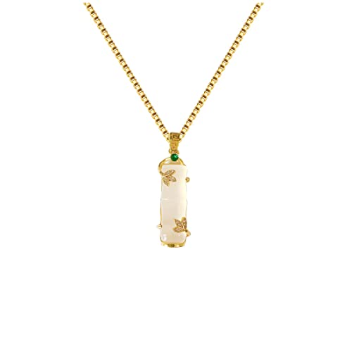 Jade Crystal Necklace with 18K Gold Plated Jade Pendants for Women