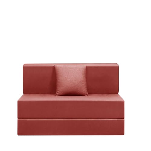 Image of Easy Foldable One Person Sofa Cum Bed Jute Fabric- Washable Cover- Including One Cushion- Size 3' X 6' Ft (Red Color) Perfect for Home & Office for Guests