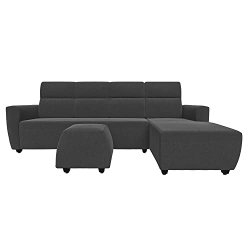 Image of Wakefit Sofa Set | 3 Year Warranty | 3 Seater Sofa for Living Room, Wooden Set, 3 Seater + Right Aligned for Living Room - Belize(Malphino : Smoke Grey)