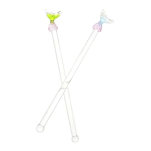 CIYODO 2pcs Mermaid Swizzle Sticks Long Handle Glass Stirring Rods for Drinks and Cocktails Cute and Creative Beverage Stirring Utensils for Home Parties Bars and More