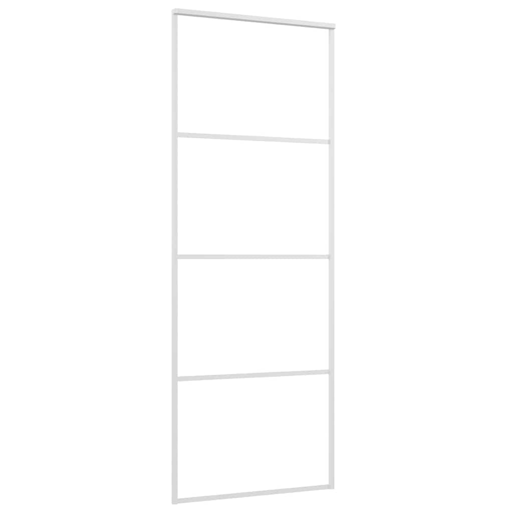 Drzwi przesuwne 76 x 205 cm ze szkła ESG i aluminium, nowoczesne drzwi wewnętrzne do separacji pomieszczeń, białe