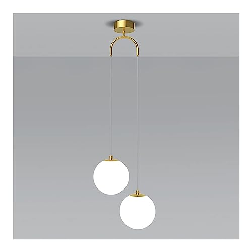 Lampe suspendue à 2 lumières en aluminium blanc, noir et doré, luminaire suspendu moderne en forme de globe en verre avec abat-jour en boule de verre, lustre réglable à double extrémité for chambre à