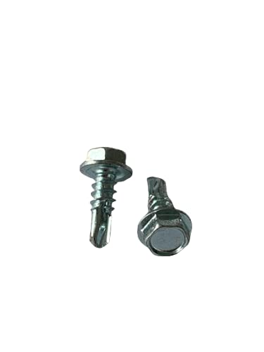 100 Pcs #8-1/2” Hex Washer Head Self Drilling, Tapping Sheet Metal Screws, C1022 Material, Zinc CR+3 Coating with Drilltip: 2